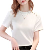 Women's T-shirt Short Sleeve T-shirts Button Classic Style Solid Color main image 4