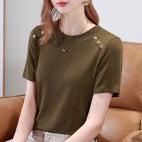 Women's T-shirt Short Sleeve T-shirts Button Classic Style Solid Color main image 2