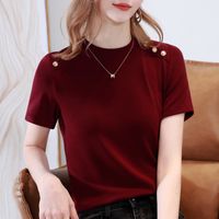 Women's T-shirt Short Sleeve T-shirts Button Classic Style Solid Color main image 3