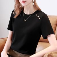 Women's T-shirt Short Sleeve T-shirts Button Classic Style Solid Color main image 5