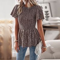 Femmes Chemisière Manche Courte Blouses Décontractée Petites Fleurs sku image 19