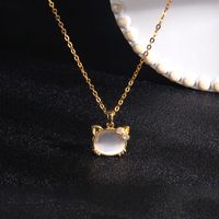 Wholesale Cute Korean Style Cat 304 Stainless Steel Copper Plating Inlay White-Plated K Opal Zircon Pendant Necklace sku image 2