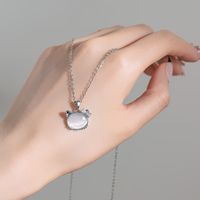 Wholesale Cute Korean Style Cat 304 Stainless Steel Copper Plating Inlay White-Plated K Opal Zircon Pendant Necklace main image 8