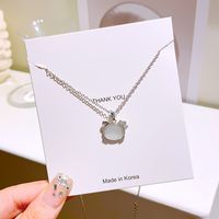Wholesale Cute Korean Style Cat 304 Stainless Steel Copper Plating Inlay White-Plated K Opal Zircon Pendant Necklace main image 5