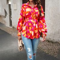 Women's Blouse Long Sleeve Blouses Printing Vintage Style Color Block sku image 10