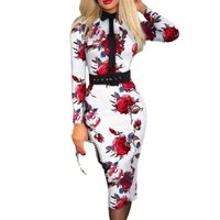 Women's Bodycon Dress Vintage Style Round Neck Printing Long Sleeve Color Block Midi Dress Holiday Daily main image 4