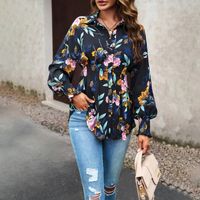 Women's Blouse Long Sleeve Blouses Printing Vintage Style Color Block sku image 6