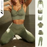 Sports Solid Color Nylon High Neck Square Neck Tracksuit T-shirt Vest Leggings main image 1