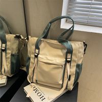 Women's Canvas Color Block Vacation Streetwear Sports Sewing Thread Square Zipper Shoulder Bag Messenger Bag sku image 3