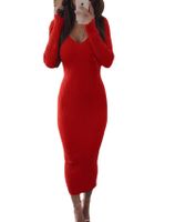 Women's Regular Dress Classic Style V Neck Long Sleeve Solid Color Midi Dress Street main image 3
