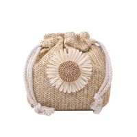 Women's Small Straw Flower Streetwear Embroidery Bucket String Bucket Bag sku image 2