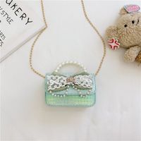 Girl's Canvas Bow Knot Cute Pearls Square Flip Cover Handbag sku image 5