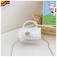 Girl's Canvas Bow Knot Cute Pearls Square Flip Cover Handbag main image 7