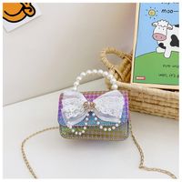 Girl's Canvas Bow Knot Cute Pearls Square Flip Cover Handbag main image 6