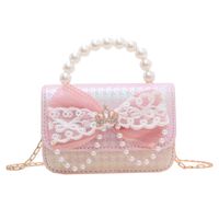 Girl's Canvas Bow Knot Cute Pearls Square Flip Cover Handbag main image 8