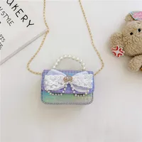 Girl's Canvas Bow Knot Cute Pearls Square Flip Cover Handbag sku image 4