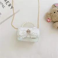 Girl's Canvas Bow Knot Cute Pearls Square Flip Cover Handbag sku image 2