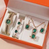 1 Set Retro Heart Shape Stainless Steel Alloy Inlay Artificial Gemstones Women's Bracelets Earrings Necklace sku image 2