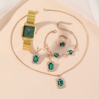 1 Set Retro Heart Shape Stainless Steel Alloy Inlay Artificial Gemstones Women's Bracelets Earrings Necklace main image 3