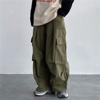 Streetwear Solid Color Cotton Full Length Pocket Cargo Pants sku image 1