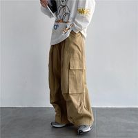 Streetwear Solid Color Cotton Full Length Pocket Cargo Pants sku image 5