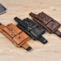 Men's Vintage Style Solid Color Pu Leather Waist Bags main image 5