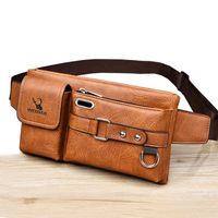 Men's Vintage Style Solid Color Pu Leather Waist Bags main image 6