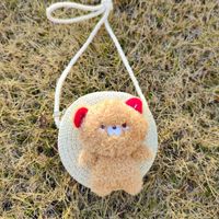 Kid's Mini Spring&summer Straw Animal Cute Round Zipper Shoulder Bag sku image 18