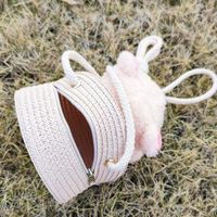 Kid's Mini Spring&summer Straw Animal Cute Round Zipper Shoulder Bag main image 3