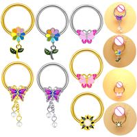 Casual Hip-hop Flower Butterfly Stainless Steel Copper White Gold Plated Gold Plated Rhinestones Nipple Ring In Bulk main image 1