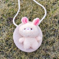 Kid's Mini Spring&summer Straw Animal Cute Round Zipper Shoulder Bag sku image 6