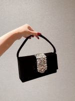 Women's Suede Color Block Elegant Classic Style Square Buckle Handbag Evening Bag main image 3