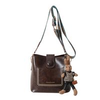 Women's Pu Leather Solid Color Vintage Style Bucket Zipper Crossbody Bag sku image 6