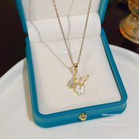 Elegant Sweet Butterfly Titanium Steel Plating Inlay Shell Zircon 18k Gold Plated Pendant Necklace main image 4