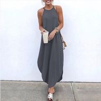 Women's Tuxedo Skirt Simple Style Round Neck Patchwork Sleeveless Solid Color Midi Dress Daily main image 2