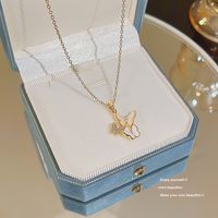 Elegant Sweet Butterfly Titanium Steel Plating Inlay Shell Zircon 18k Gold Plated Pendant Necklace main image 3