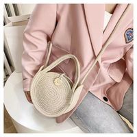 Women's Medium Cotton Solid Color Vintage Style Classic Style Round Lock Clasp Straw Bag sku image 1