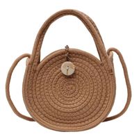 Women's Medium Cotton Solid Color Vintage Style Classic Style Round Lock Clasp Straw Bag main image 5