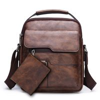 Men's Solid Color Pu Leather Zipper Crossbody Bag sku image 5