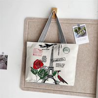 Women's Classic Style Color Block Canvas Shopping Bags sku image 3