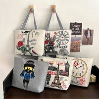 Women's Classic Style Color Block Canvas Shopping Bags main image 5
