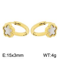 1 Pair Simple Style Flower Inlay Titanium Steel Shell 18K Gold Plated Hoop Earrings main image 4