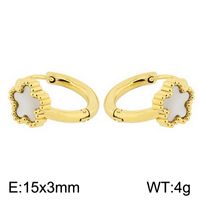 1 Pair Simple Style Flower Inlay Titanium Steel Shell 18K Gold Plated Hoop Earrings sku image 3