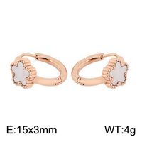 1 Pair Simple Style Flower Inlay Titanium Steel Shell 18K Gold Plated Hoop Earrings sku image 2