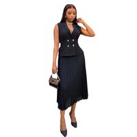 Business Women's Formal Solid Color Polyester Button Skirt Sets Skirt Sets main image 4