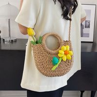 Women's Braid Solid Color Flower Beach Sewing Thread String Handbag main image 6