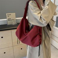 Women's Cloth Solid Color Preppy Style Sewing Thread Zipper Shoulder Bag sku image 2