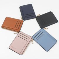 Unisex Solid Color Pu Leather Zipper Card Holders main image 5