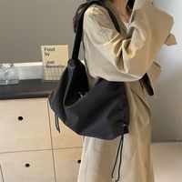 Women's Cloth Solid Color Preppy Style Sewing Thread Zipper Shoulder Bag sku image 3