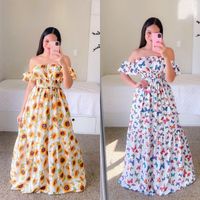 Women's Swing Dress Fashion Boat Neck Printing Short Sleeve Gradient Color Flower Butterfly Maxi Long Dress Stage main image 1